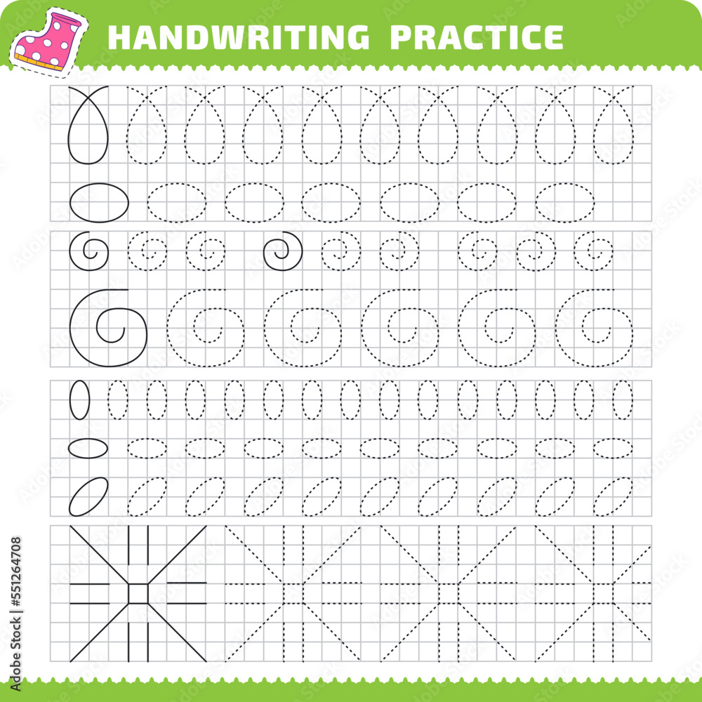 Fototapeta premium Educational practice page with tracing objects for writing study