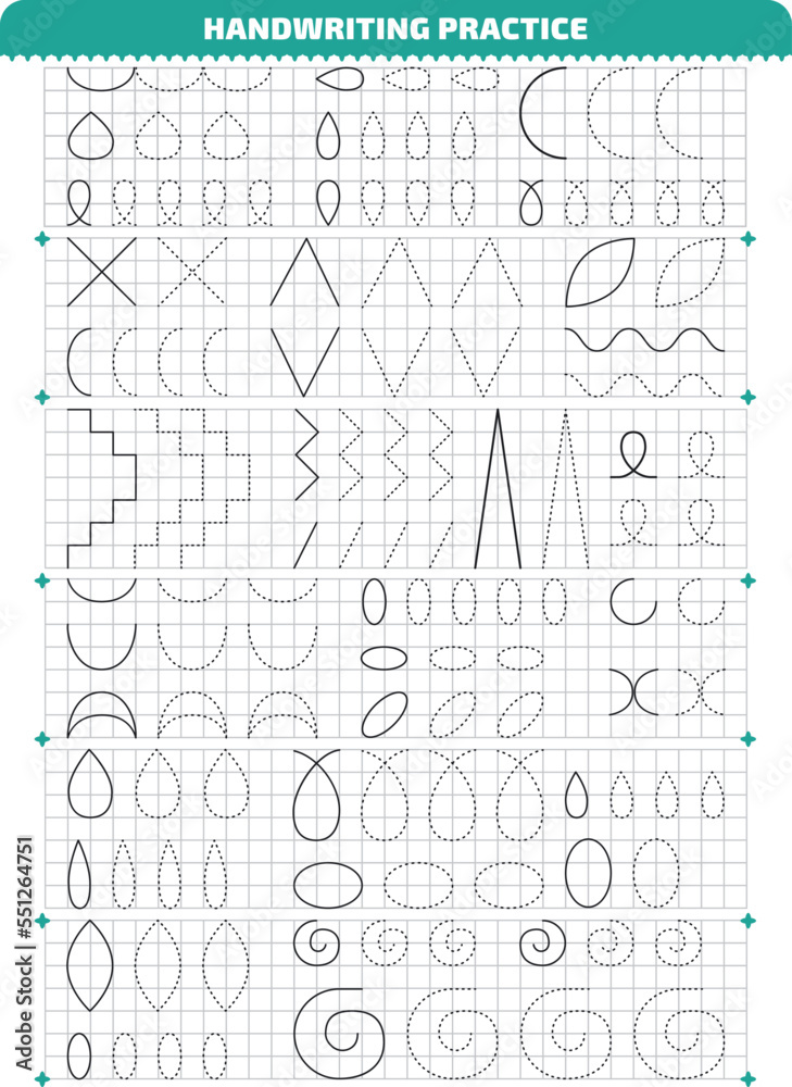 Educational worksheet for preschoolers with different tracing lines for writing study.