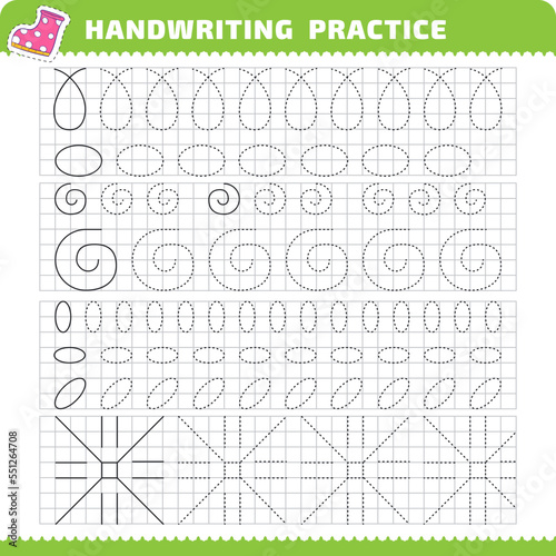 Educational practice page with tracing objects for writing study