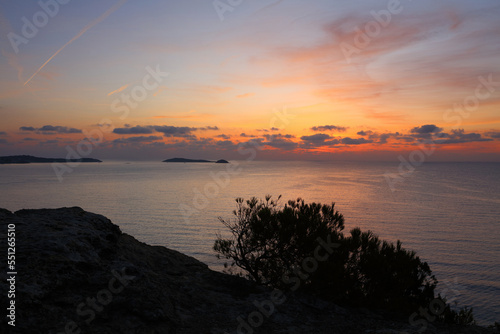 Sunrise over the Maditerranean sea at Santa Eulalia, Ibiza, Spain.