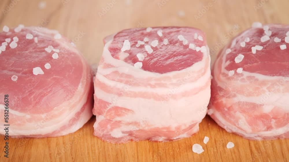 Pork fillet Medallions with bacon sprinkle salt Pork fillet Medallions with bacon sprinkle salt