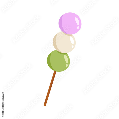 Vector pink, white and green dango. Illustration of japanese traditional dessert with 3 different colors. Asian food. Hanami Dango.