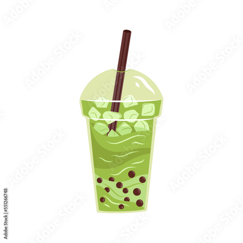 Vector matcha bubble tea. Illustration of japanese dessert. Asian food. Green tea.