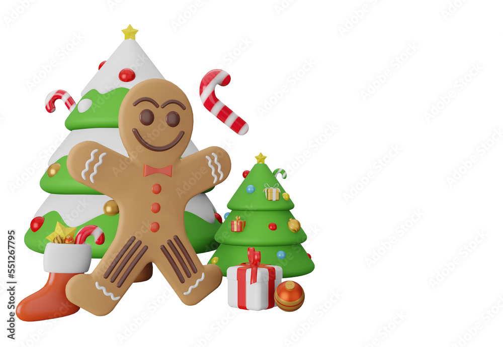 Fototapeta premium 3d illustration Merry Christmas and Happy New Year with big gingerbread cookie