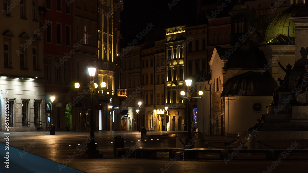 Poland - Cracov - Empty city at night caused by COVID-19 quarantaine 