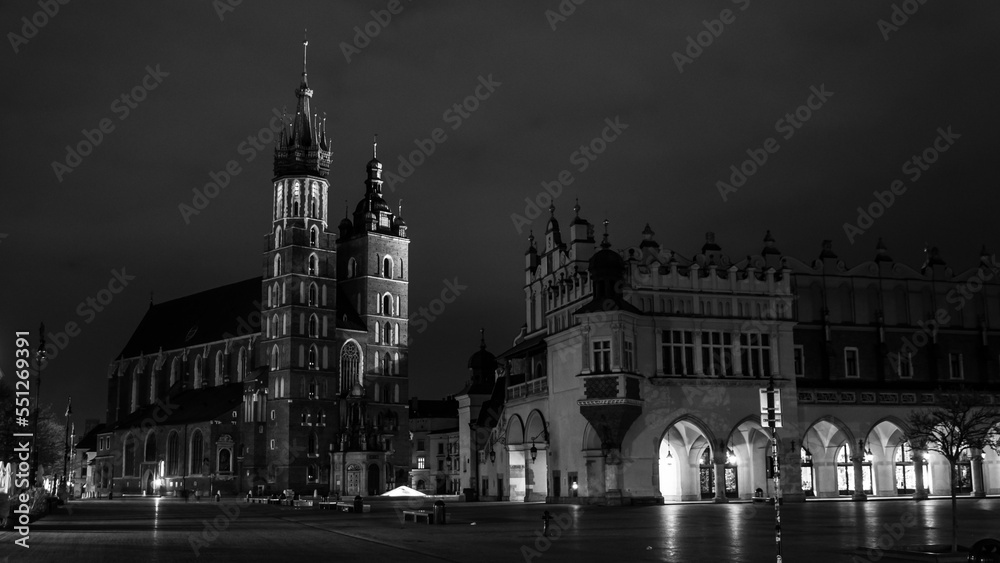 Poland - Cracov - Empty city at night caused by COVID-19 quarantaine 