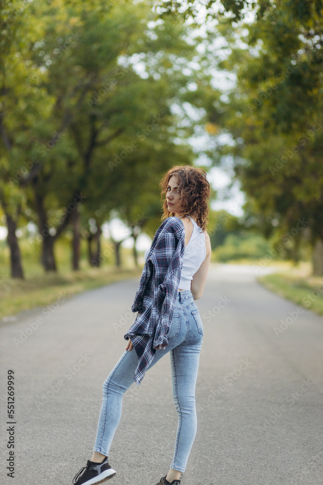 portrait of a beautiful girl on the road portrait of a beautiful girl on the road
