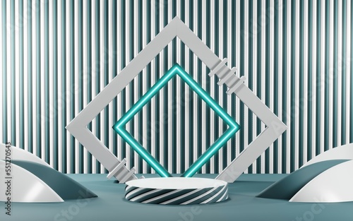 3D render of Podium background in blue tones for displaying cream products. cosmetics