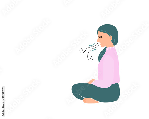 Isolated of a woman meditating and breathing exercise Vector illustration in flat style.