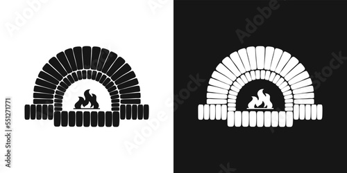 Stone oven vector illustration. Brick oven and fire, bakery logo