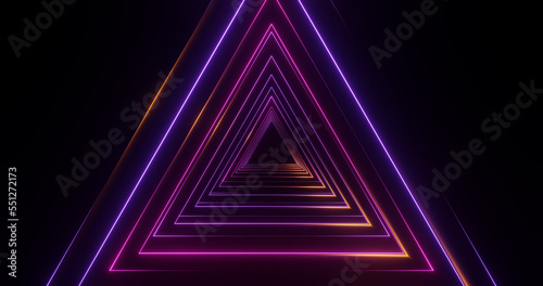 Render with triangle of neon magenta and purple lines with yellow light © savelov
