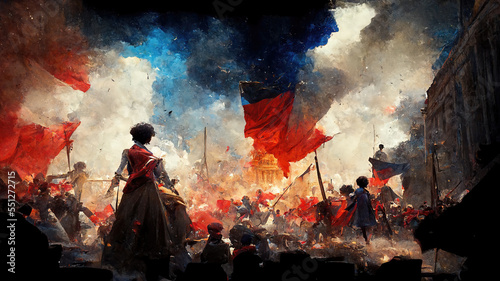 Obraz na płótnie a woman standing in the french revolution, concept art style