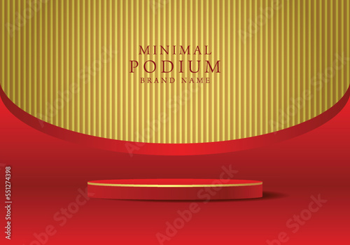Elegant and luxury podium, red round stage on gold and red background, perfect for product presentation for flyer banner and social media, vector eps 10