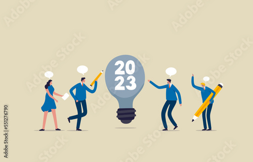 2023 Annual Planning Meeting. Goals or direction for the organization. Business team is brainstorming in a meeting. Illustration