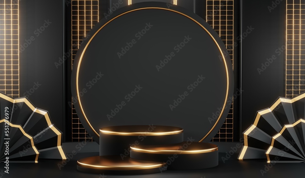 3D rendering of blank product background for cream cosmetics Modern black podium background 3D rendering of blank product background for cream cosmetics Modern black podium background