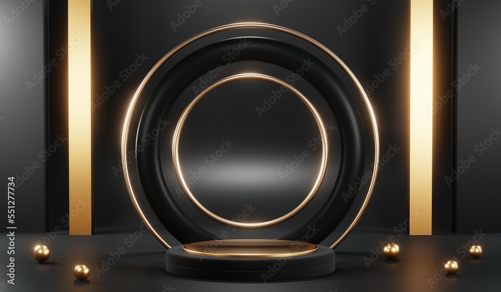 3D rendering of blank product background for cream cosmetics Modern black podium background 3D rendering of blank product background for cream cosmetics Modern black podium background