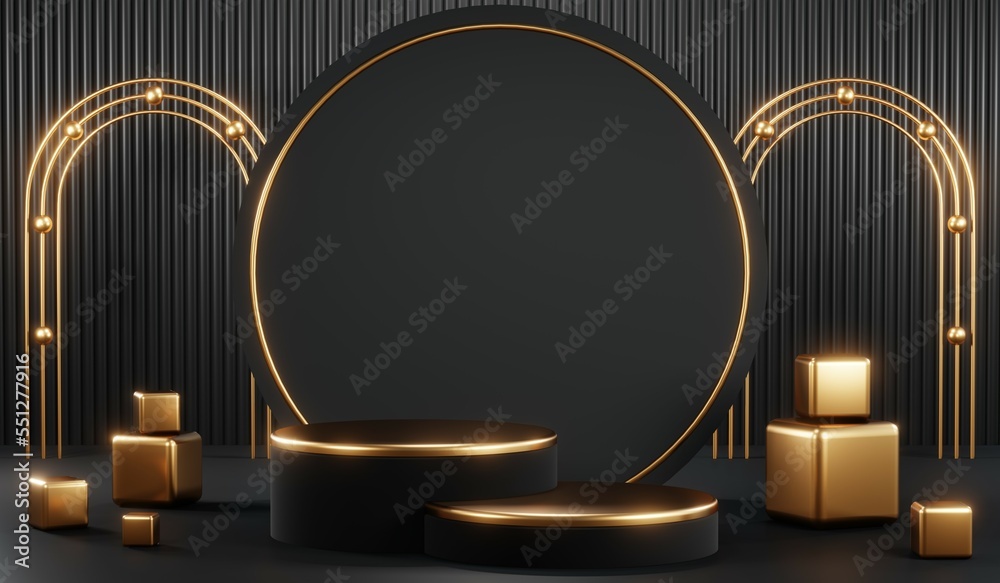3D rendering of blank product background for cream cosmetics Modern black podium background