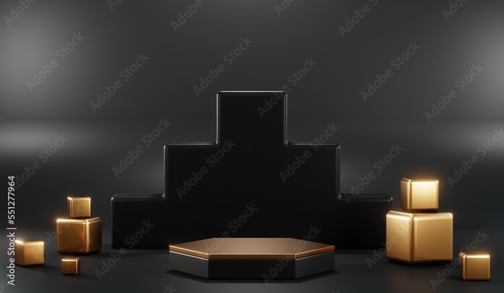 3D rendering of blank product background for cream cosmetics Modern black podium background 3D rendering of blank product background for cream cosmetics Modern black podium background