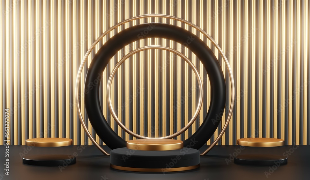 3D rendering of blank product background for cream cosmetics Modern black podium background