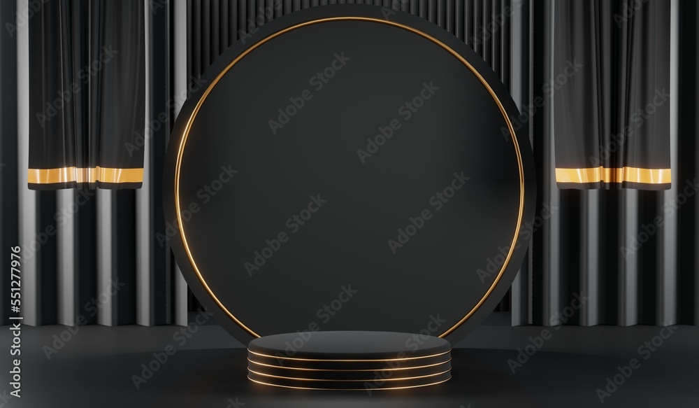 3D rendering of blank product background for cream cosmetics Modern black podium background
