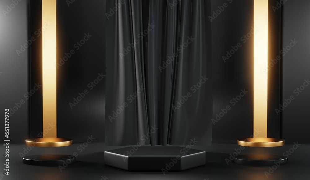 3D rendering of blank product background for cream cosmetics Modern black podium background 3D rendering of blank product background for cream cosmetics Modern black podium background