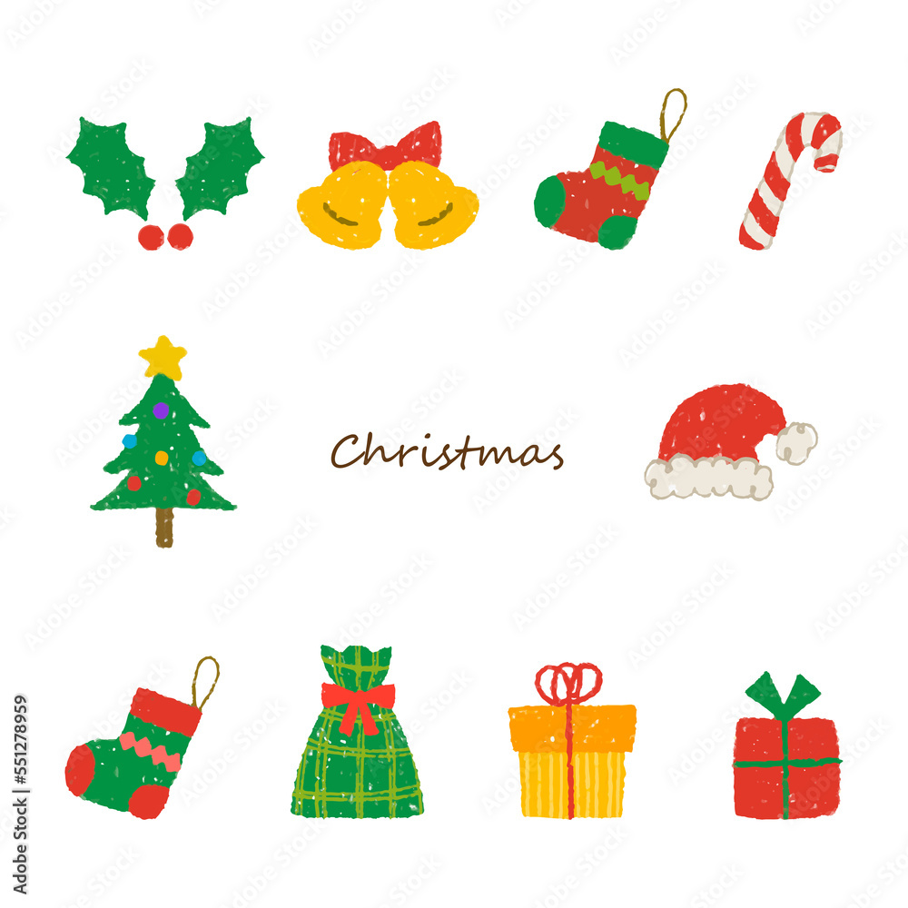 手描きのクリスマスイラスト　セット　PNG