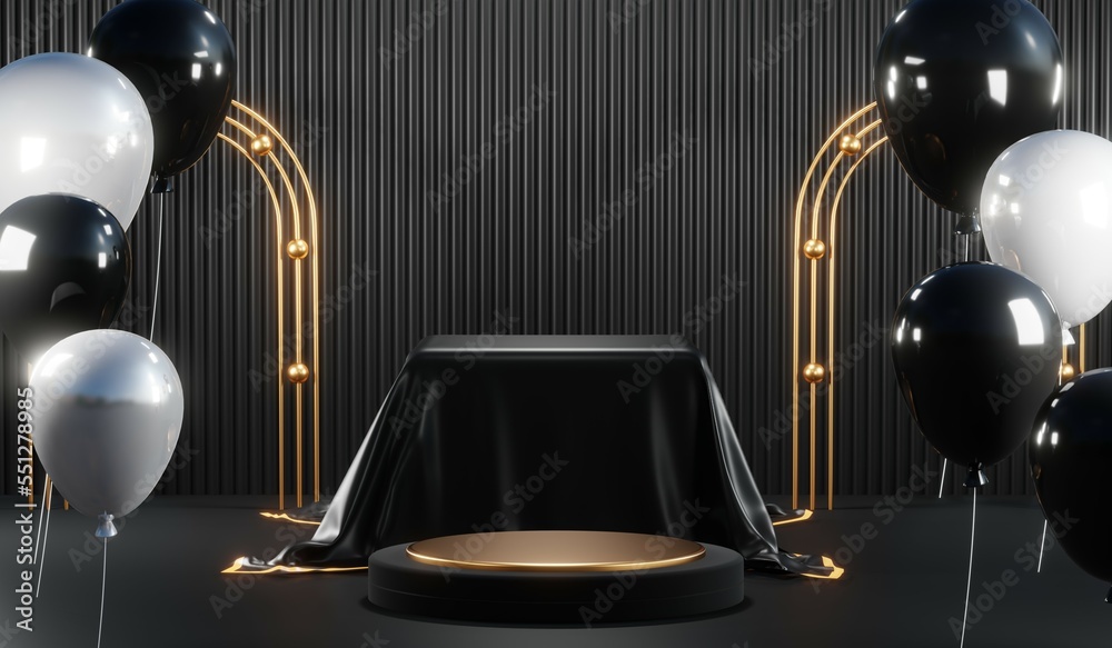3D rendering of blank product background for cream cosmetics Modern black podium background 3D rendering of blank product background for cream cosmetics Modern black podium background