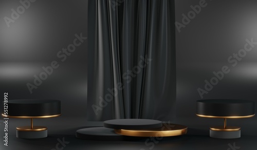 3D rendering of blank product background for cream cosmetics Modern black podium background