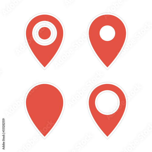 Pin map navigation icons set. Location pin sign isolated on transparent background. Map pins in flat design style. Maps pointer. Vector EPS 10.