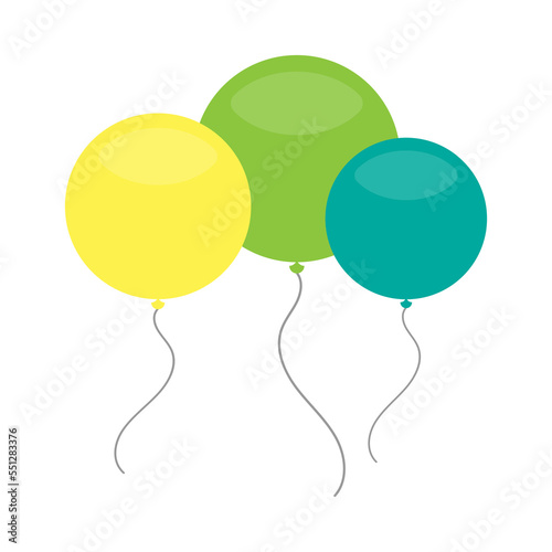 Blue, yellow and green balloons on a white background. Vector illustration.