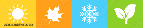 Set of four seasons vector icons. Summer, autumn, winter and spring colored icons. Vector 10 Eps.