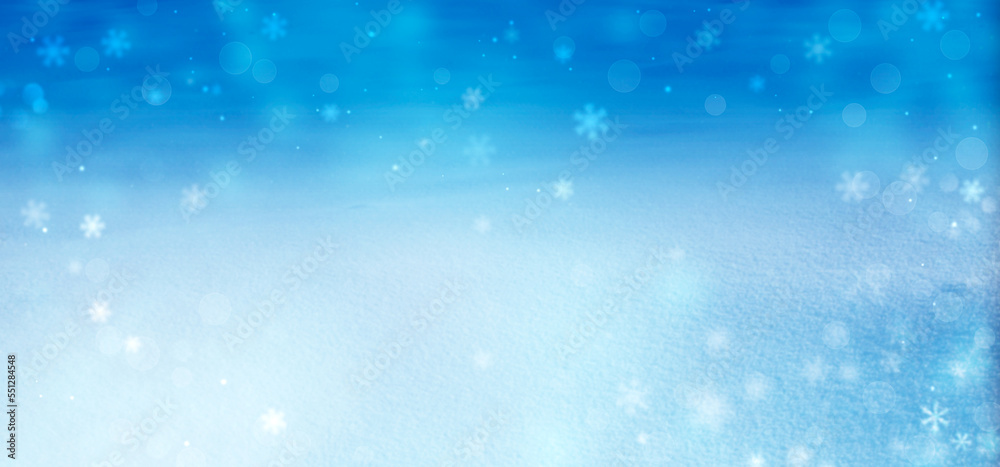 Christmas blue background with snow. Winter landscape