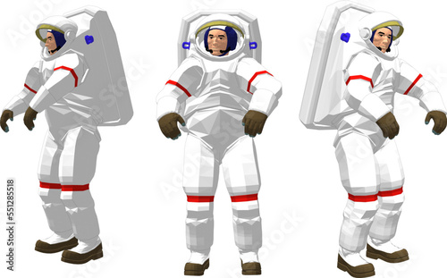 Astronaut in full uniform walking in space with white baground © TSANI