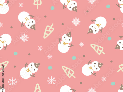 Christmas snowman snowflakes cute pastel pattern