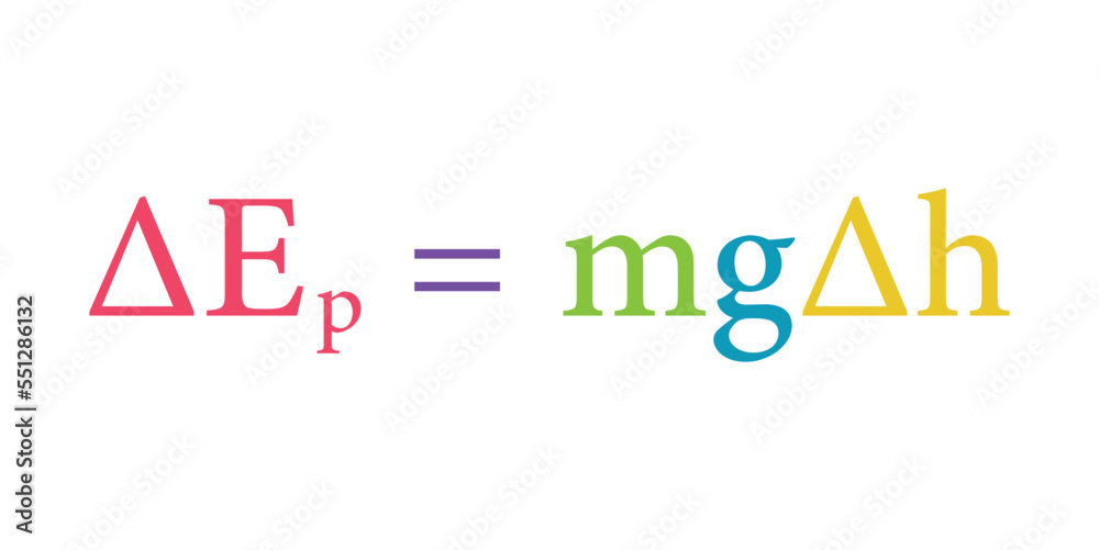 change in gravitational potential energy formula. Scientific vector illustration isolated on white background.
