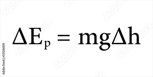 change in gravitational potential energy formula. Scientific vector illustration isolated on white background.