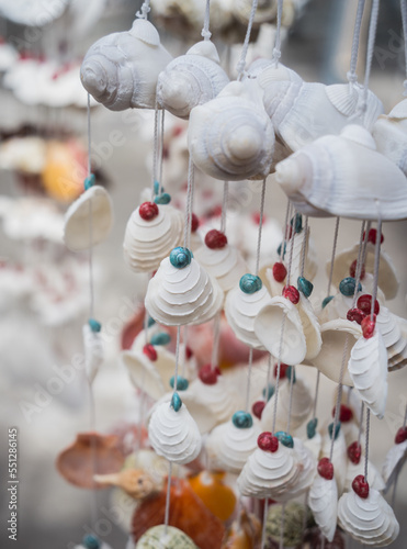 Handmade souvenir decorated with different sea shells