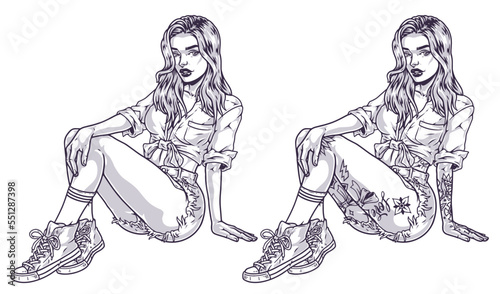 Beautiful student girl emblem monochrome