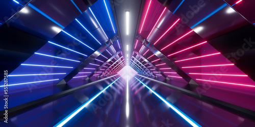 Fototapeta Naklejka Na Ścianę i Meble -  Dark tunnel with glowing light illuminated, 3d rendering.