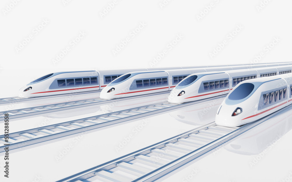 White high speed railway bullet train, 3d rendering.