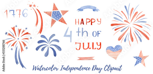 Watercolor usa independence fourth july day celebration flag illustration. Hight quality images isolated on a white background