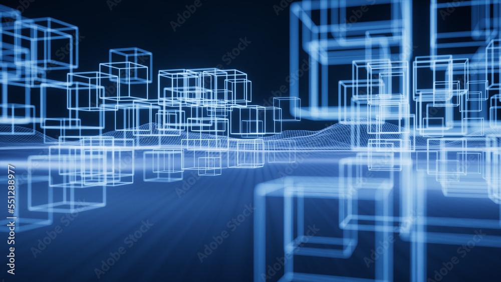 Obraz premium Digital space with glowing lines, 3d rendering.