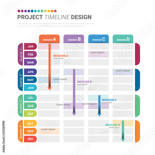 Calendar planner for 12 months or timeline chart. Concept of schedule or timetable  year. Flat vector illustration for business appointment, event or task planning, scheduling