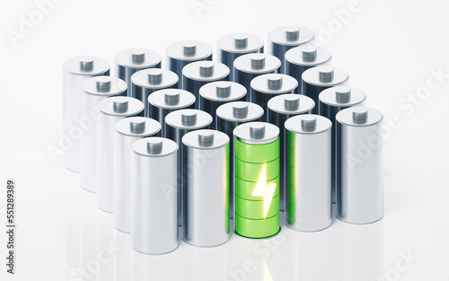 3D fast charge battery on white background, energy technology concept, 3d rendering.