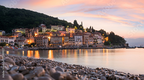 tourist resort Moscenicka Draga, illuminated in the evening