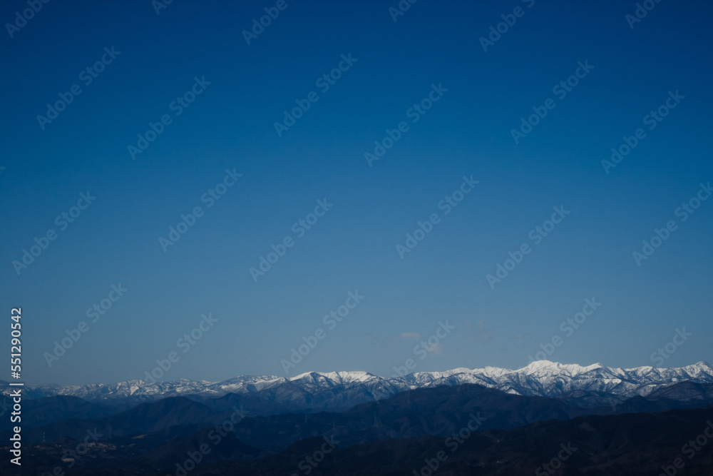 views winter mountain and blue in Gunma | 高原から望む冬山の遠景 views winter mountain and blue in Gunma | 高原から望む冬山の遠景