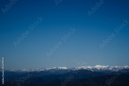 views winter mountain and blue in Gunma                                    