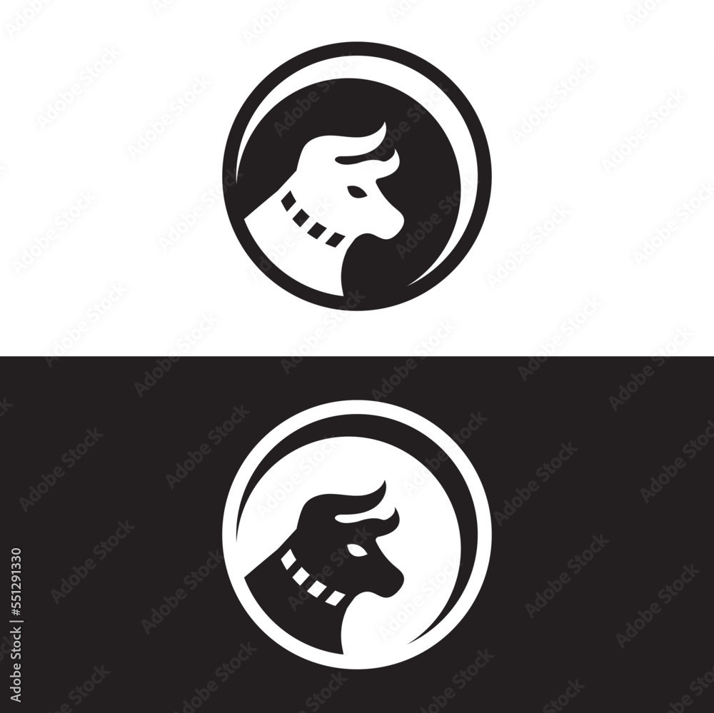 Circle bull animal logo design . icon logo . silhouette logo Circle bull animal logo design . icon logo . silhouette logo
