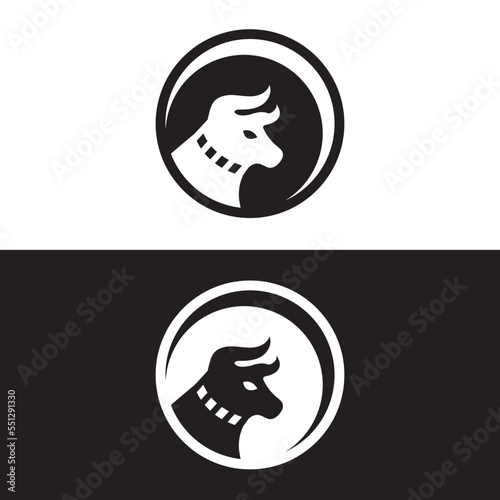 Circle bull animal logo design . icon logo . silhouette logo