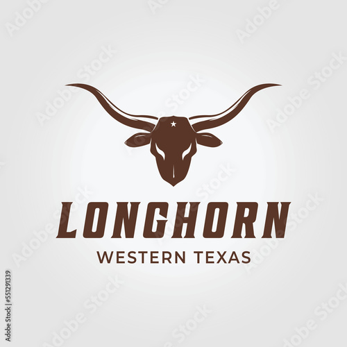 vintage skull longhorn logo vector design illustration